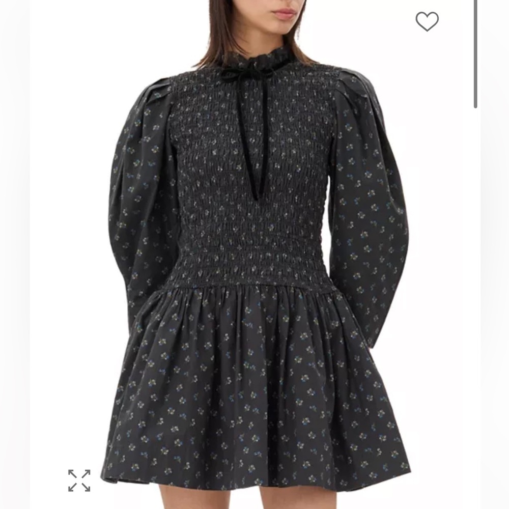 GANNI NWT Printed Cotton Mini Smock Dress | Phantom
